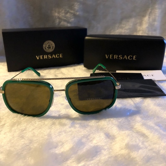 Versace Sunglasses Green Square Pop Chic AUTHENTIC - Picture 3 of 5